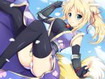  animal_ears blonde_hair blue_eyes cherry_blossoms cleavage dog_days elbow_gloves foxgirl gloves necklace ninja panties ponytail ribbons skintight tail thigh-highs thighhighs underwear upskirt yukikaze_panettone 