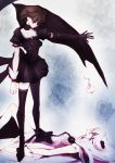  asymmetrical_clothing black_hair choker collarbone cure_moonlight dark_precure dual_persona elbow_gloves flower gloves hair_ornament heartcatch_precure! highres lily_(flower) long_hair lying magical_girl on_back precure profile red_eyes short_hair short_sleeves single_elbow_glove single_glove single_wing tears thigh-highs thighhighs tima tsukikage_yuri wings 