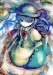  bad_id blue_hair bow dress hat hinanawi_tenshi koohee long_hair sibanoue solo sword sword_of_hisou touhou weapon 
