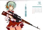  blue_hair calendar dragunov_svd ear_protection green_hair gun headphones hidan_no_aria jpeg_artifacts kobuichi orange_eyes reki_(hidan_no_aria) rifle school_uniform scope sniper_rifle trigger_discipline weapon 