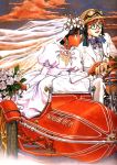  blue_eyes bride dark_skin dress earrings fushigi_no_umi_no_nadia glasses highres jean_coq_de_raltigue jean_roque_raltique jewelry motorcycle nadia sadamoto_yoshiyuki scan wedding wedding_dress 