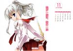  blue_eyes calendar hidan_no_aria jeanne_d'arc_(hidan_no_aria) school_uniform sword weapon white_hair 