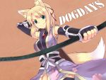  animal_ears blonde_hair bow_(weapon) dog_days elbow_gloves foxgirl gloves green_eyes necklace ninja nopan ponytail ribbons skintight tail thigh-highs thighhighs weapon yukikaze_panettone 