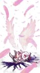  angel_wings black_hair black_wings blood bow falling feathers hair_bow highres kaname_madoka magical_girl mahou_shoujo_madoka_magica mukiki pantyhose pink_hair short_twintails spoilers twintails wings 