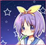  hiiragi_tsukasa kirimochi leaf lucky_star purple_hair school_uniform serafuku short_hair star 
