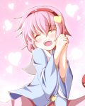  blush closed_eyes hairband hands_clasped hands_together heart komeiji_satori ominaeshi ominaeshi_(takenoko) open_mouth pink_hair shirt solo third_eye touhou 