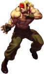  alex blonde_hair blue_eyes boots fighting_stance fingerless_gloves gloves headband highres ikeno_daigo muscle official_art ponytail scar solo street_fighter street_fighter_iii street_fighter_iii:_3rd_strike topless 