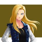  alternate_hairstyle android_18 blonde_hair blue_eyes dragon_ball dragon_ball_z dragonball_z drawfag hair_over_one_eye highres long_hair open_vest smile solo torn_clothes torn_sleeves vest 