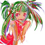  character_request green_hair hair_bobbles hair_ornament hishimiya_tsugaru matado open_mouth red_eyes solo twintails 