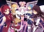  akemi_homura beret black_hair blonde_hair blue_eyes blue_hair bow bow_(weapon) cape closed_eyes drill_hair eyes_closed fang goddess_madoka hair_bow hair_ribbon hat jing_hu kaname_madoka long_hair magical_girl mahou_shoujo_madoka_magica miki_sayaka multiple_girls pink_hair pink_legwear polearm red_eyes red_hair redhead ribbon sakura_kyouko short_hair skirt smile spear spoilers thigh-highs thighhighs tomoe_mami twin_drills ultimate_madoka weapon yellow_eyes 