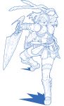  character_request helmet hermitaur_(armor) highres matado monochrome monster_hunter shield sword weapon 