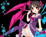  alternate_costume alternate_wings asymmetrical_wings blush breasts earrings frills heart houjuu_nue jewelry leg_ribbon open_mouth red_eyes shierutei short_hair sitting smile solo star thigh-highs thighhighs touhou wings 