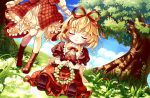  blonde_hair blush boots child closed_eyes douji dress eyes_closed flower head_wreath kazami_yuuka lily_of_the_valley medicine_melancholy multiple_girls outstretched_arms plaid plaid_skirt plaid_vest ribbon short_hair sitting skirt skirt_set spread_arms tartan touhou tree youkai 