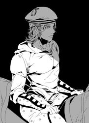  1boy a821 hat hoodie horse johnny_joestar jojo_no_kimyou_na_bouken jojolion monochrome solo steel_ball_run 