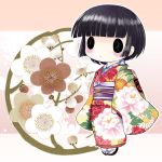  chibi floral_print highres ikoku_meiro_no_croisee japanese_clothes kimono o_o sandals short_hair yume_shokunin yune_(ikoku_meiro_no_croisee) 
