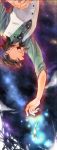  bracelet brown_eyes brown_hair cabbie_hat facial_hair feathers hat highres jewelry kaburagi_t_kotetsu kazu_tanuki male necktie night night_sky outstretched_hand ring short_hair sky solo star stubble tiger_&amp;_bunny upside-down vest watch wedding_band wedding_ring wristwatch 