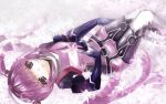  chisa_(misaaa) dutch_angle flower gloves long_hair lying purple_eyes purple_hair smile solo sophie_(tales_of_graces) tales_of_(series) tales_of_graces thigh-highs thighhighs twintails violet_eyes white_legwear 