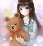  bad_id black_hair blue_eyes child highres kami-sama_no_memo-chou kamisama_no_memochou long_hair maigo_(neko) shionji_yuuko solo stuffed_animal stuffed_toy 