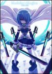  armband blood blue_eyes blue_hair border cape gloves go! hair_over_one_eye magical_girl mahou_shoujo_madoka_magica miki_sayaka solo sword tears thigh-highs thighhighs weapon 