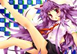  ao_banana bad_id banana&amp;maguro blush bunny_ears legs long_hair necktie panties pantyshot purple_hair rabbit_ears red_eyes reisen_udongein_inaba solo striped striped_panties touhou underwear upskirt very_long_hair white_shirt 