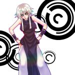  blue_eyes character_request discharge_cycle frown hands_on_hips m.u.g.e.n mugen_(game) silver_hair simple_background sleeveless solo 