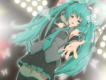  aqua_hair detached_sleeves hands hatsune_miku long_hair necktie outstretched_arm outstretched_hand reaching skirt thigh-highs thighhighs twintails very_long_hair vocaloid yuzuki_kei zettai_ryouiki 