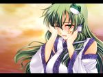  frog green_eyes green_hair hair_ornament kochiya_sanae long_hair tears touhou yu_song 