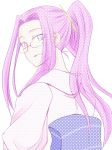  fate_(series) from_behind glasses japanese_clothes kimono looking_back pink_eyes pink_hair ponytail rider zanku 
