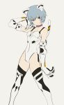  animal_ears arm_up artist_request ayanami_rei bad_id bare_shoulders blue_hair cat_ears cat_tail choker dragoooon elbow_gloves flat_color gloves highleg highres neon_genesis_evangelion plugsuit red_eyes short_hair super_plugsuit tail thigh-highs thighhighs 