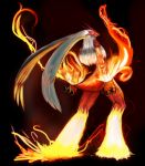  arugeri black_background blaziken dark epic fire from_behind green_eyes looking_back monster no_humans pokemon pokemon_(creature) realistic solo 