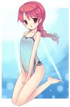  barefoot blue_background blue_swimsuit braid brown_eyes cheria_barnes ebi_shamo flat_chest loli long_hair one-piece_swimsuit red_hair redhead swimsuit tales_of_(series) tales_of_graces 