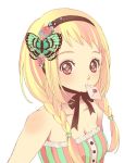  blonde_hair braid breasts butterfly cleavage flower frills hairband katou_sami letter long_hair love_letter mouth_hold original portrait red_eyes ribbon rose sleeveless solo star twin_braids 