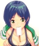  breasts cleavage green_eyes masao mouth_hold one-piece_swimsuit original popsicle school_swimsuit short_hair solo swimsuit 