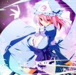  cleavage hat japanese_clothes kurikara pink_hair red_eyes saigyouji_yuyuko short_hair touhou 