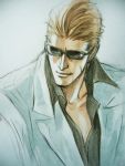  1boy albert_wesker blonde_hair formal male resident_evil solo suit sunglasses 