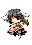  black_hair bloomers bunny_ears carrot chibi hammer inaba_tewi mallet rabbit_ears red_eyes simple_background socha solo touhou transparent_background wink 
