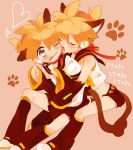  animal_ears aqua_eyes bad_id blonde_hair blush cat_ears cat_tail clone cosplay fang headphones kagamine_len kagamine_rin kagamine_rin_(cosplay) licking male necktie shorts tail vocaloid wince yaoi 