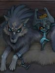  blue_eyes earrings fang helmet jewelry link link_(wolf) midna nintendo red_eyes smile the_legend_of_zelda twilight_princess wolf 