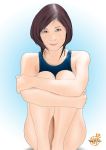  holding_knees miu_nakamura short_hair smile swimsuit 