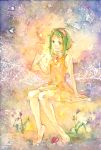  barefoot campanella_(vocaloid) campanula-star flower goggles goggles_on_head green_eyes green_hair gumi heart paper_airplane sitting smile vocaloid 