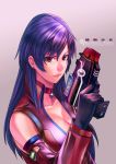  1girl bcny breasts cleavage gloves gun long_hair original purple_hair science_fiction scifi solo weapon 