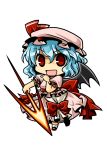  blue_hair chibi hat red_eyes remilia_scarlet ribbon simple_background socha solo spear_the_gungnir touhou transparent_background wings 