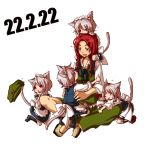  braid cat_ears cat_tail chibi china_dress chinese_clothes drooling hat hong_meiling hug inu_sakuya izayoi_sakuya kemonomimi_mode kurau_kii maid_headdress red_hair ribbon saliva short_hair silver_hair tail touhou twin_braids 