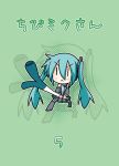 1girl :&lt; aqua_hair chibi_miku cover cover_page detached_sleeves hatsune_miku headphones minami_(colorful_palette) solo sunrise_stance twintails vocaloid zoom_layer 