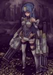  blue_hair boots dual_wielding elbow_gloves gatling_gun gloves gun headdress highres kos-mos leg_garter long_hair red_eyes shell_casing solo suzu_no thigh-highs thigh_boots thighhighs weapon white_legwear xenosaga xenosaga_episode_i 