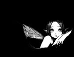  1girl black_background fairy looking_at_viewer matado monochrome original pointy_ears solo wings 