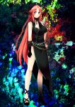  alternate_costume ankle_lace-up blue_eyes braid breasts cross-laced_footwear fingerless_gloves gloves hat highres hong_meiling lace long_hair red_hair redhead side_slit single_glove solo touhou very_long_hair yutazou 