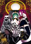  alternate_costume blue_eyes crossed_legs flower green_hair hair_tubes horns lo_(rogu_ryouiki) multiple_girls onozuka_komachi purple_hair red_eyes rod_of_remorse shikieiki_yamaxanadu sitting skirt skull spider_lily standing thigh-highs thighhighs touhou twintails zettai_ryouiki 