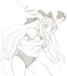  gym_uniform horn_ribbon horns ibuki_suika kasuga_yukihito long_hair monochrome ribbon touhou 