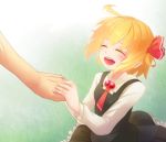  ahoge arm blonde_hair bust closed_eyes eyes_closed fangs hands open_mouth rumia sakuyabm smile solo the_embodiment_of_scarlet_devil touhou youkai 